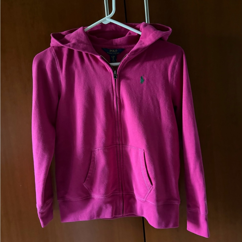 Polo by Ralph Lauren Girls' French Terry Full Zip Hoodie in Preppy Pink size 16 - Picture 2 of 6